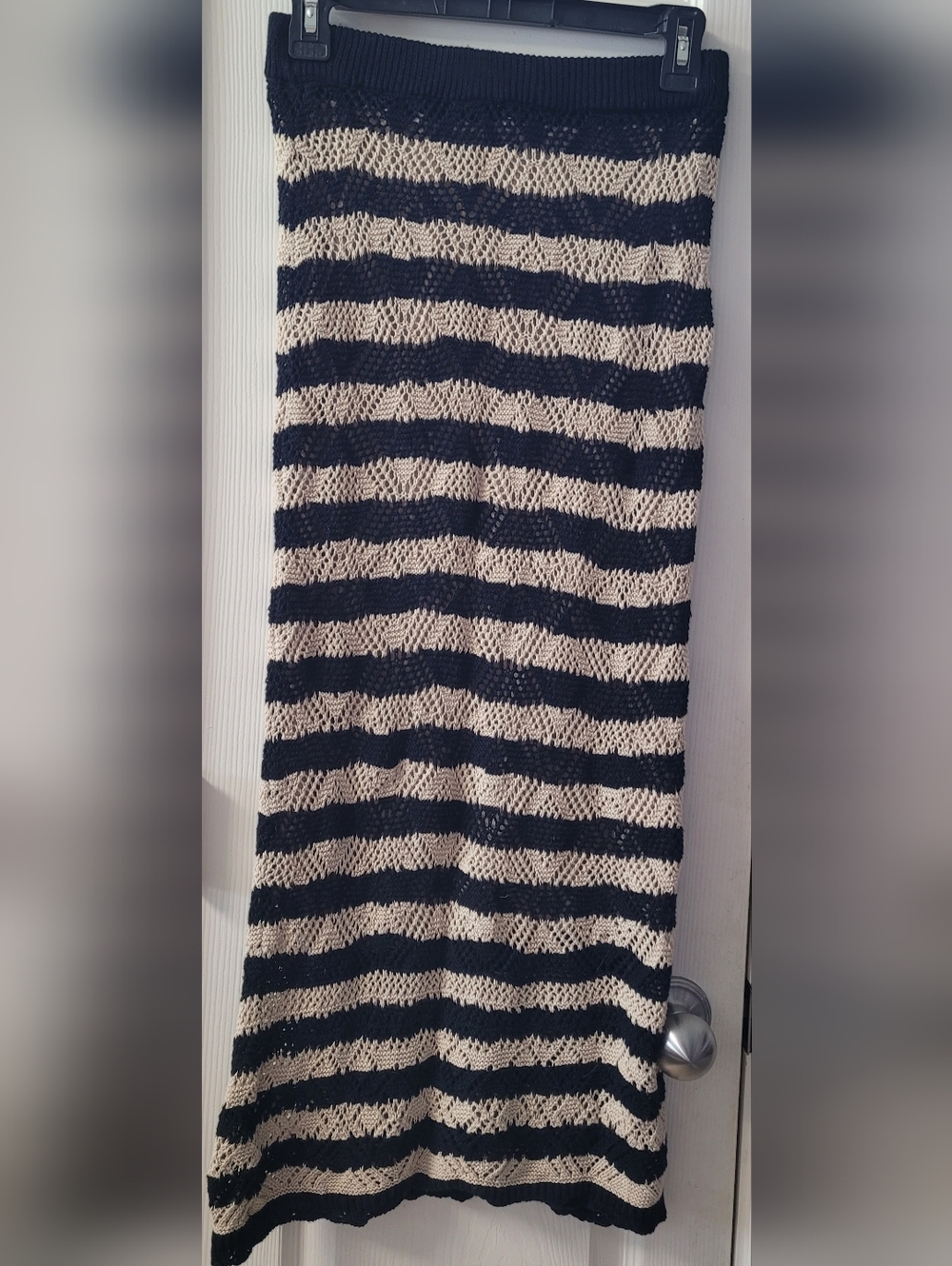Striped Knit Midi Skirt in Black and Cream